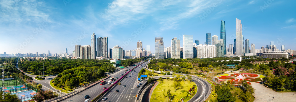 Aerial photography of the skyline of modern urban architectural landscape in Guangzhou, China..