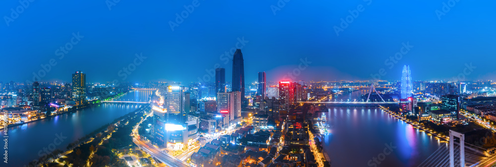 Aerial photography of Ningbo urban architectural landscape at night