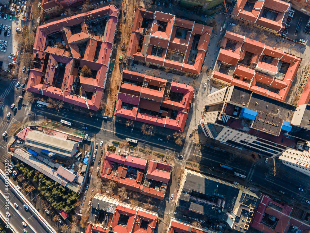 Aerial photography of old buildings in Qingdao..