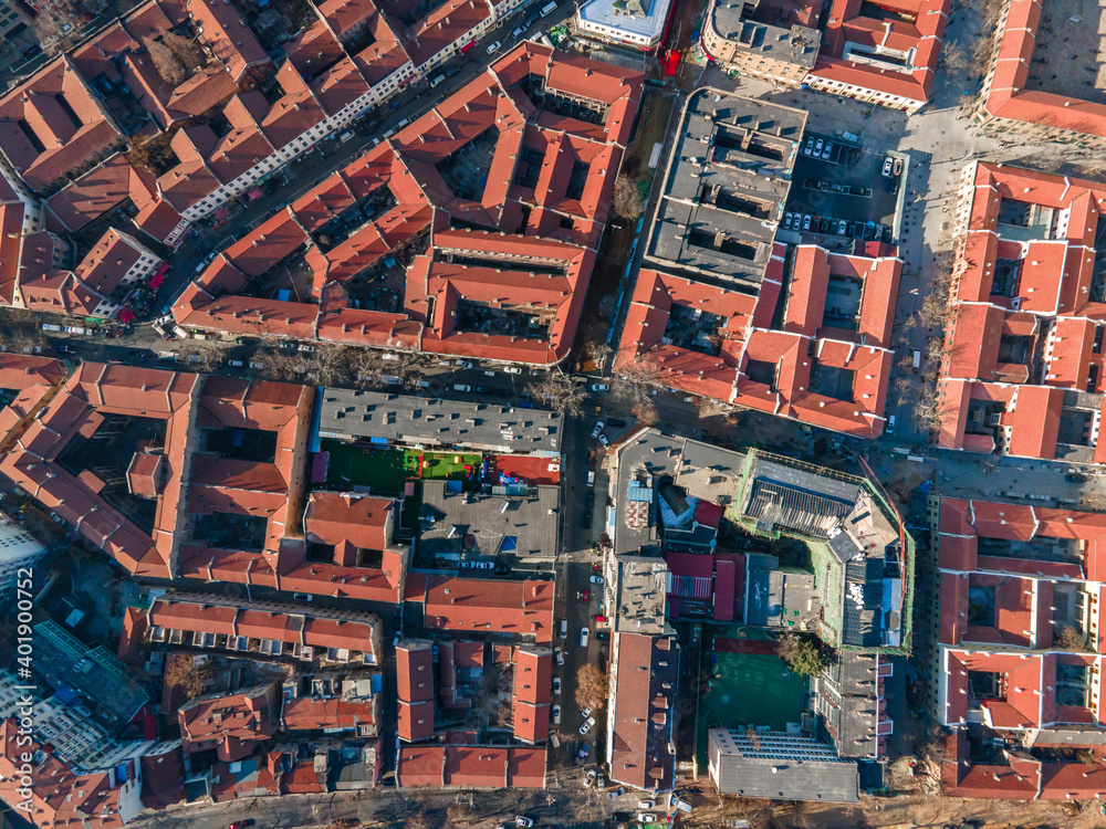 Aerial photography of old buildings in Qingdao..