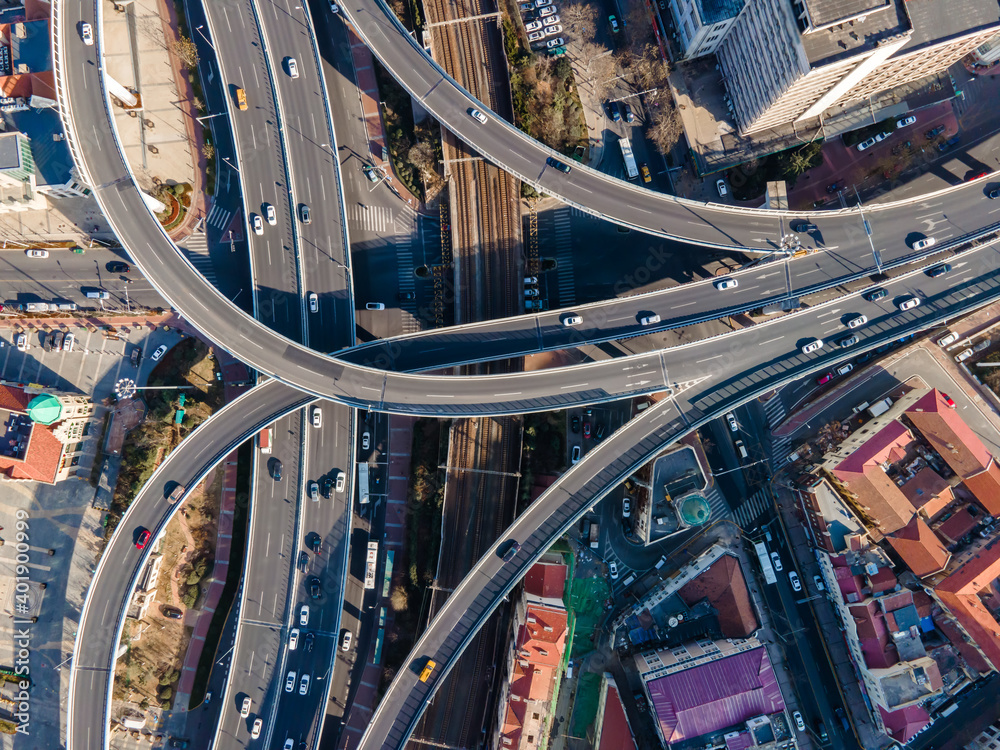 Aerial photography of urban building landscape overpass..