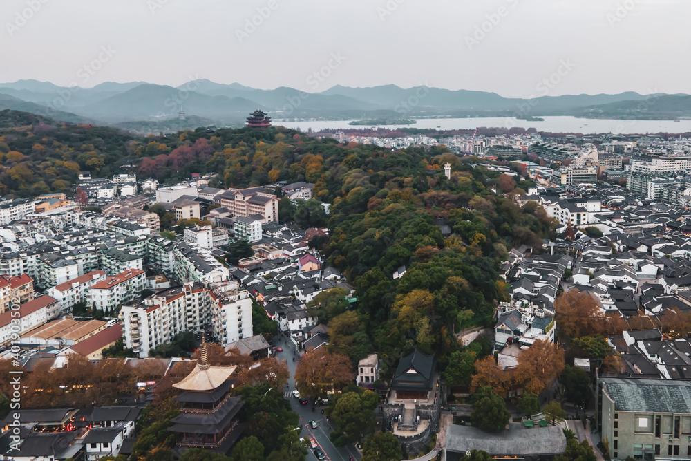 Aerial photography of Hangzhou urban architectural landscape..