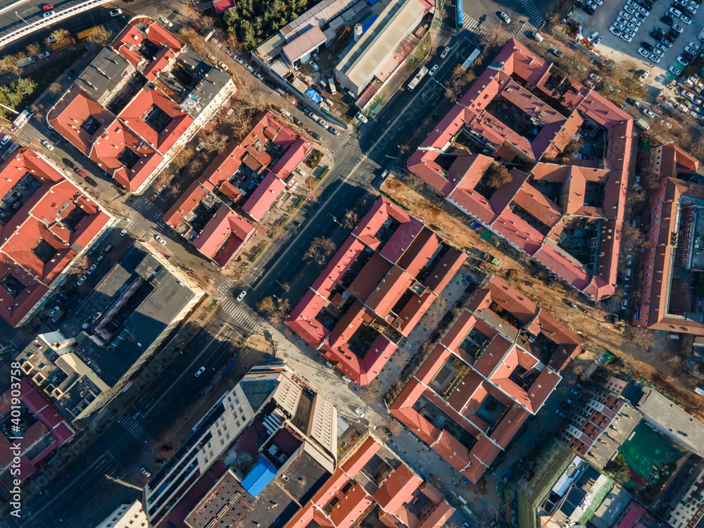 Aerial photography of old buildings in Qingdao..