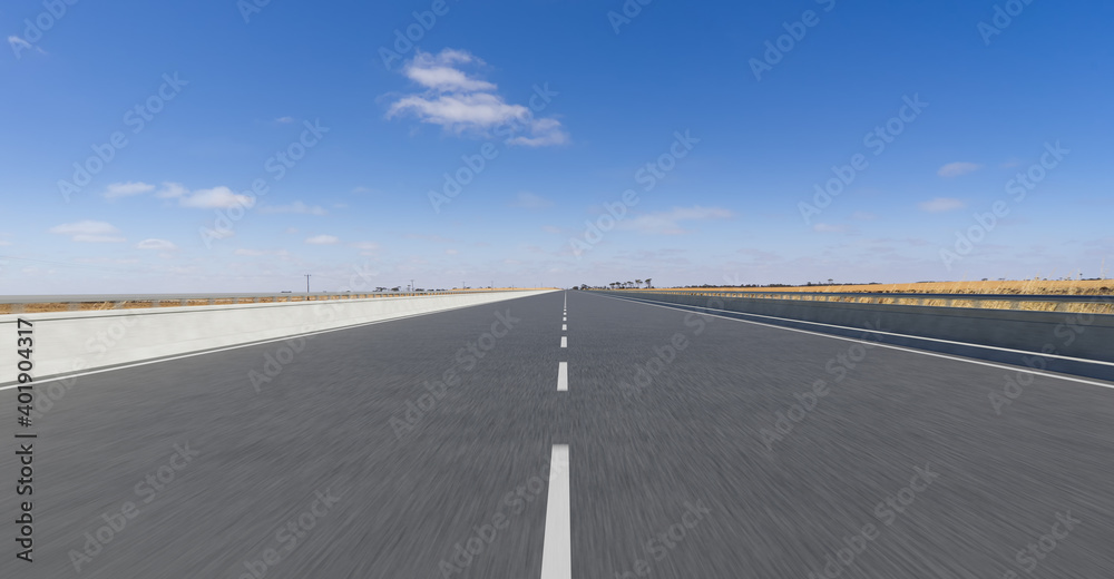 Centered perspective view of highway road