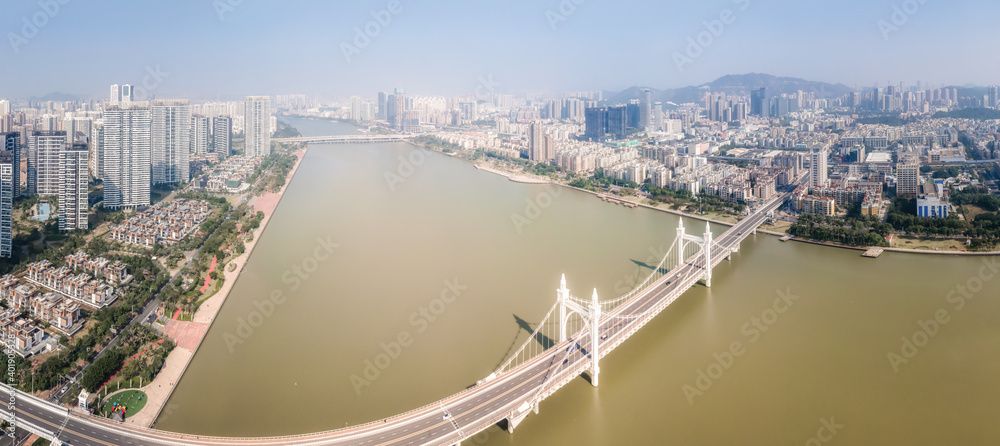 Aerial photography of the skyline of modern urban architectural landscape in Zhuhai, China..