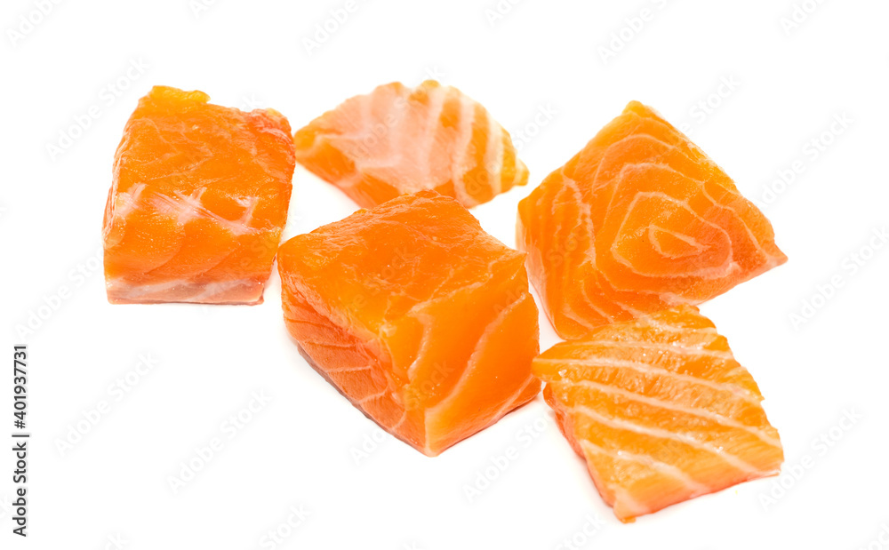 Salmon slices isolated on white background.  