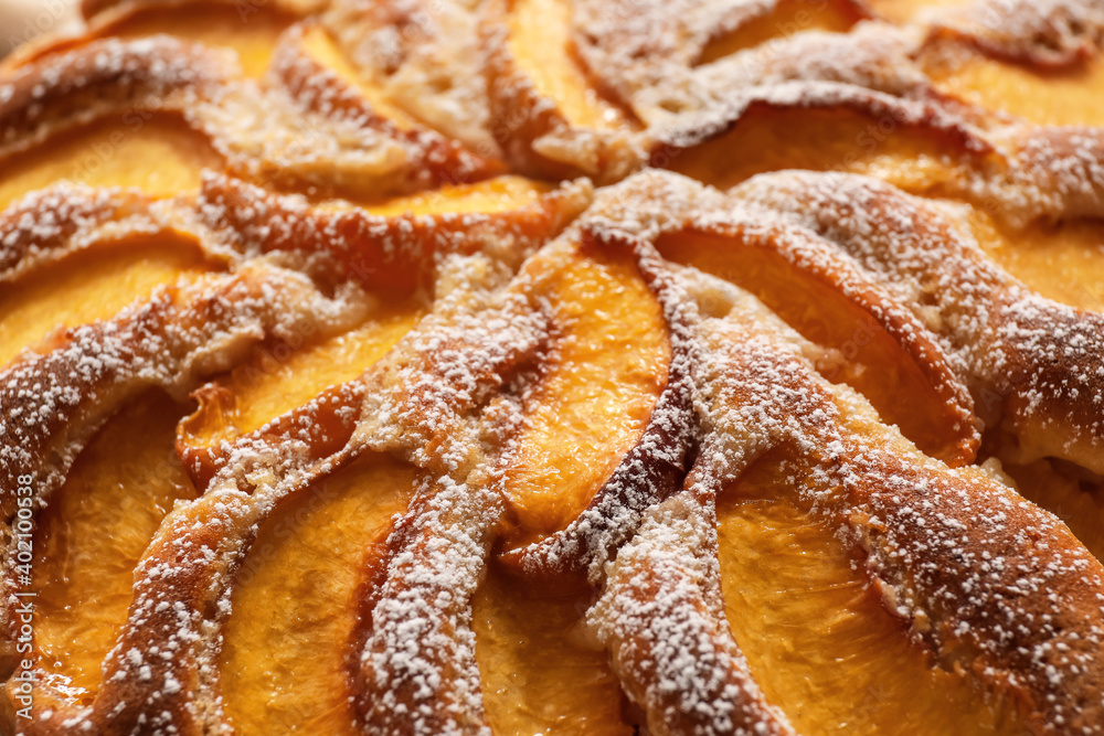 Tasty sweet peach pie, closeup