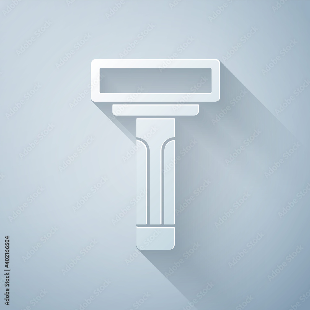 Paper cut Shaving razor icon isolated on grey background. Paper art style. Vector.