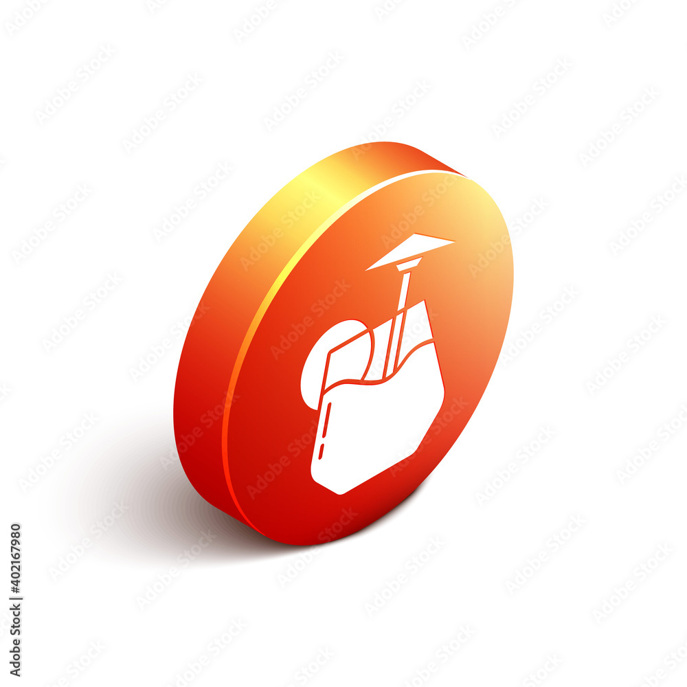 Isometric Cocktail and alcohol drink with umbrella icon isolated on white background. Orange circle 