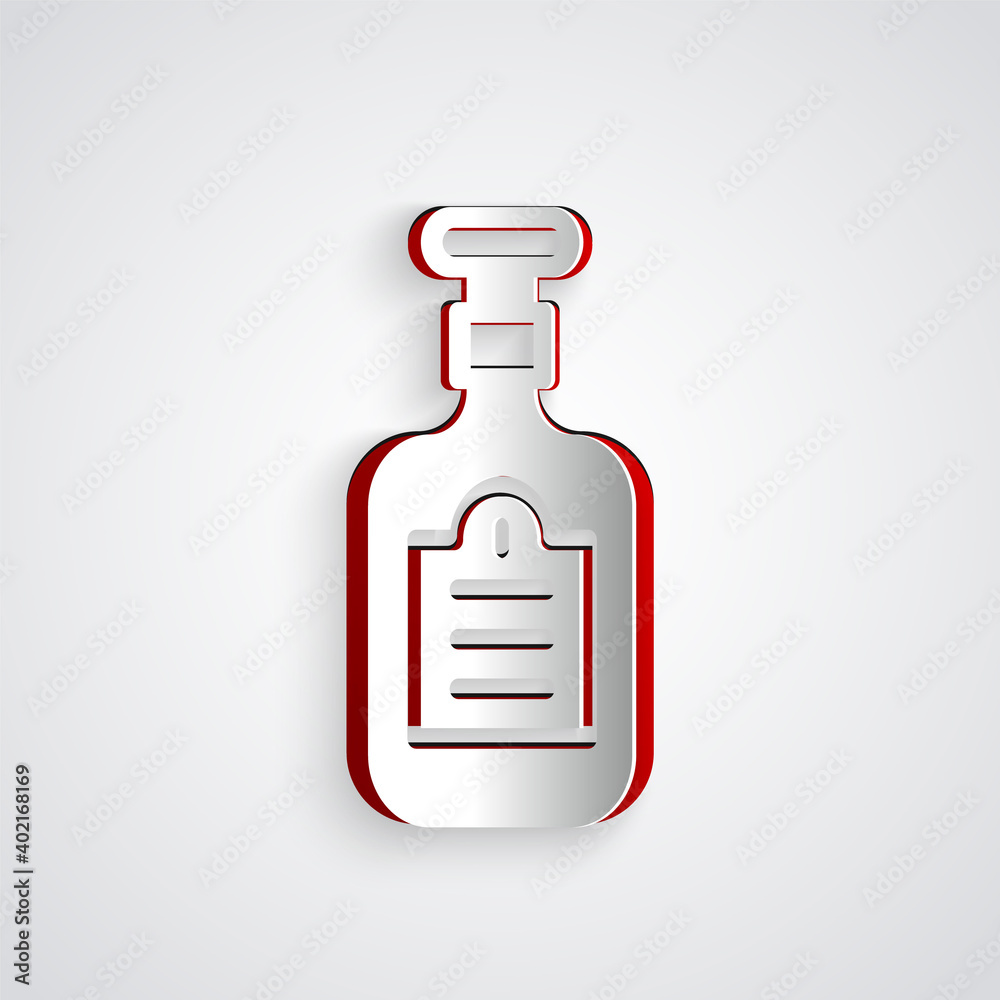 Paper cut Sauce bottle icon isolated on grey background. Ketchup, mustard and mayonnaise bottles wit