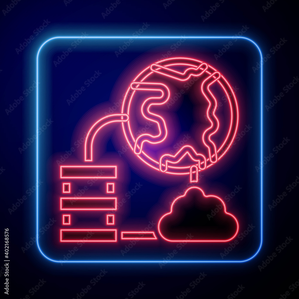 Glowing neon Network cloud connection icon isolated on blue background. Social technology. Cloud com