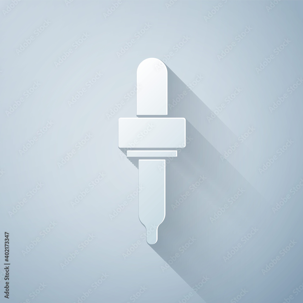 Paper cut Pipette icon isolated on grey background. Element of medical, cosmetic, chemistry lab equi