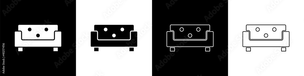 将沙发图标隔离在黑白背景上。矢量。