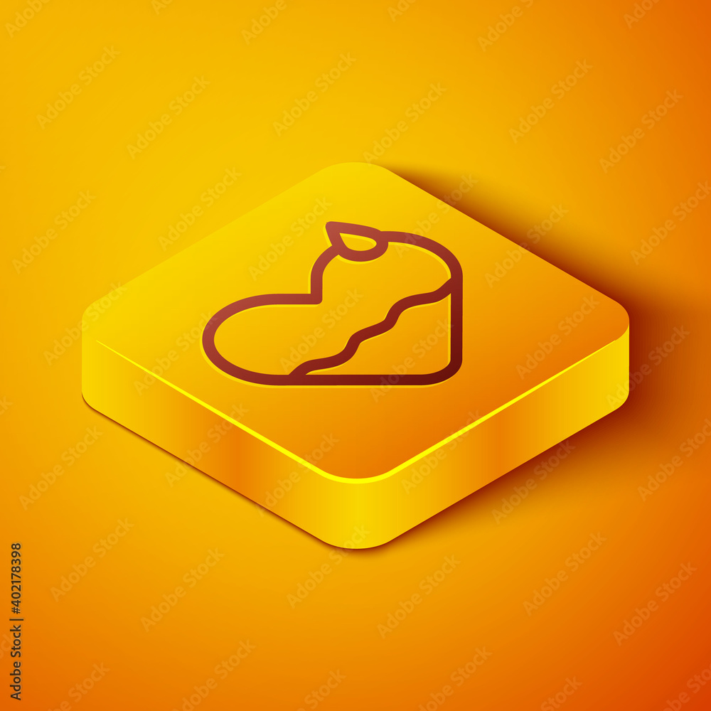 Isometric line Heart heal icon isolated on orange background. Yellow square button. Vector Illustrat