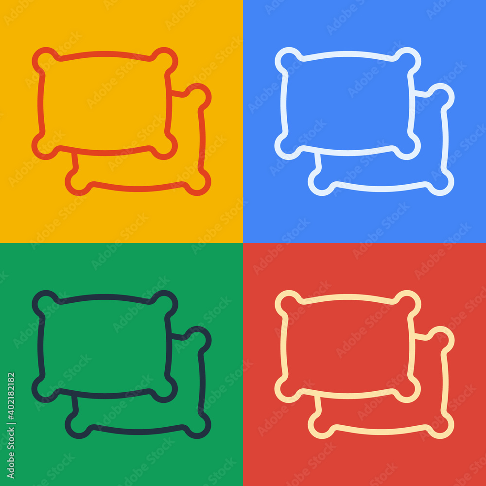 Pop art line Rectangular pillow icon isolated on color background. Cushion sign. Vector.