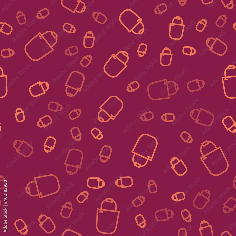 Brown line Bucket icon isolated seamless pattern on red background. Vector.