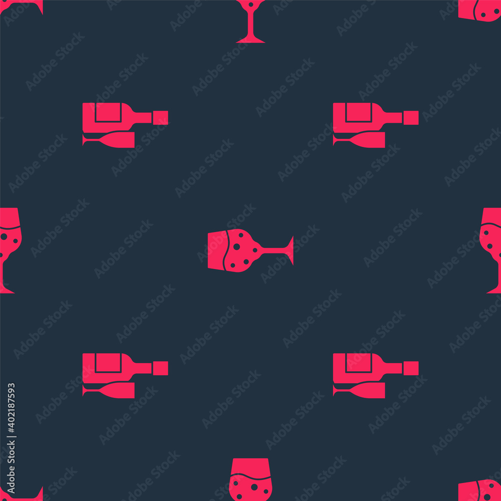 Set Champagne bottle and glass and Glass of champagne on seamless pattern. Vector.