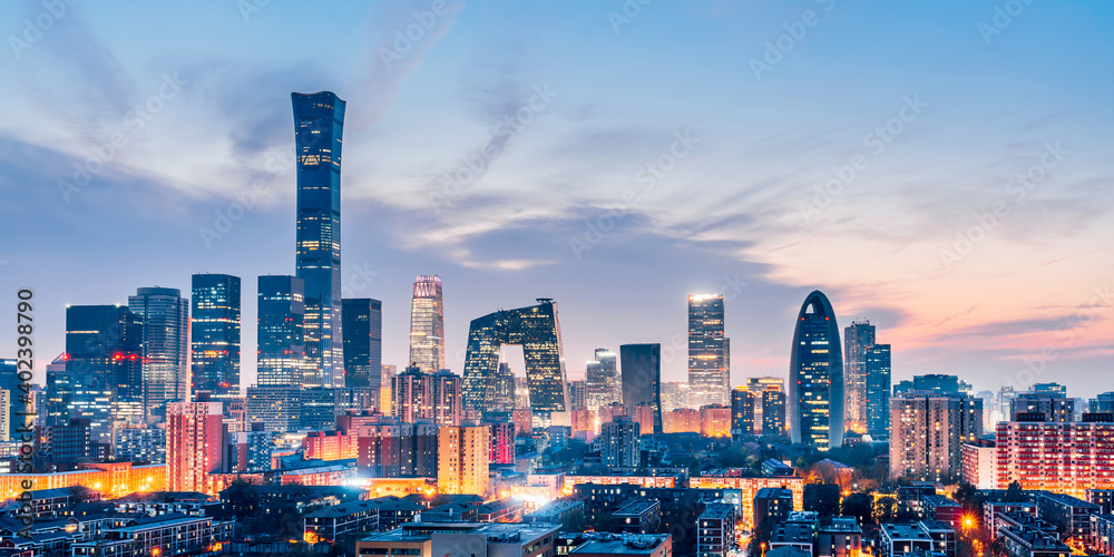 中国北京CBD天际线夜景