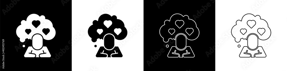 Set Broken heart or divorce icon isolated on black and white background. Love symbol. Valentines day