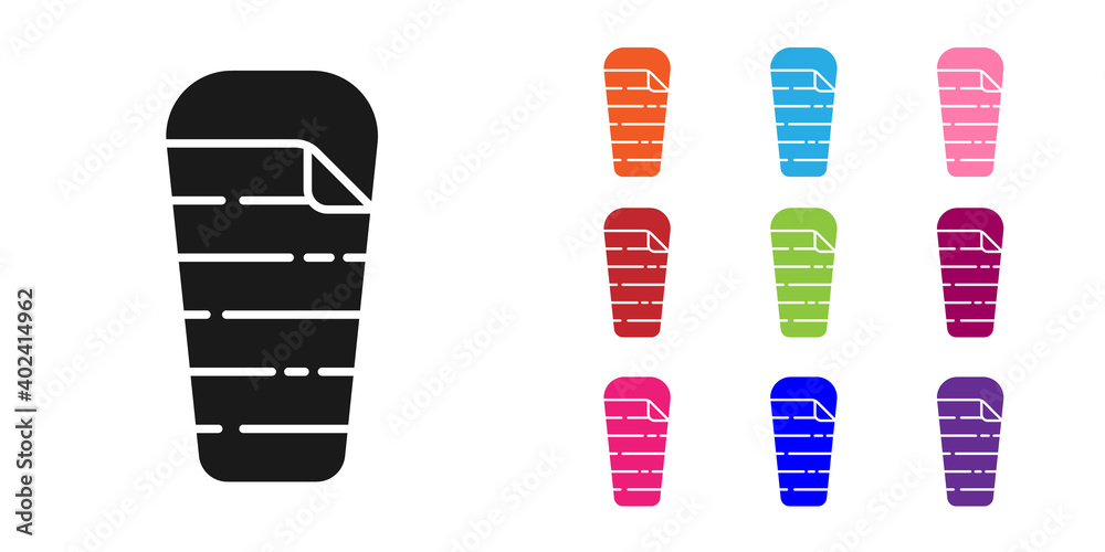 黑色睡袋图标隔离在白色背景上。将图标设置为彩色。矢量。