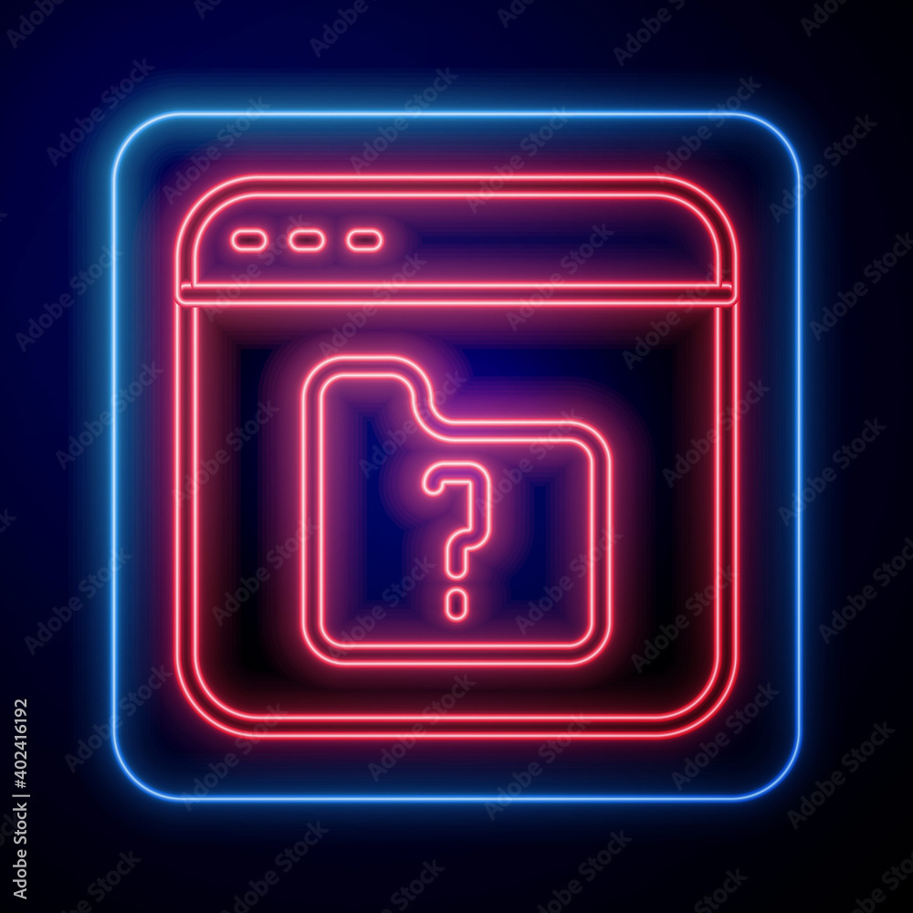 Glowing neon File missing icon isolated on blue background. Vector.