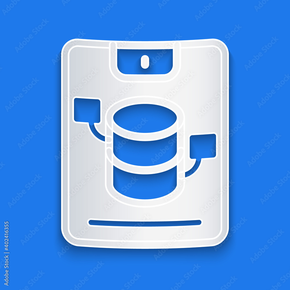 Paper cut Server, Data, Web Hosting icon isolated on blue background. Paper art style. Vector.