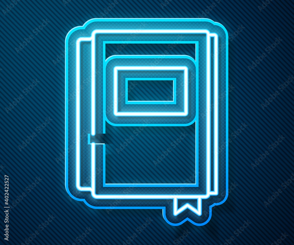 Glowing neon line Book icon isolated on blue background. Vector.