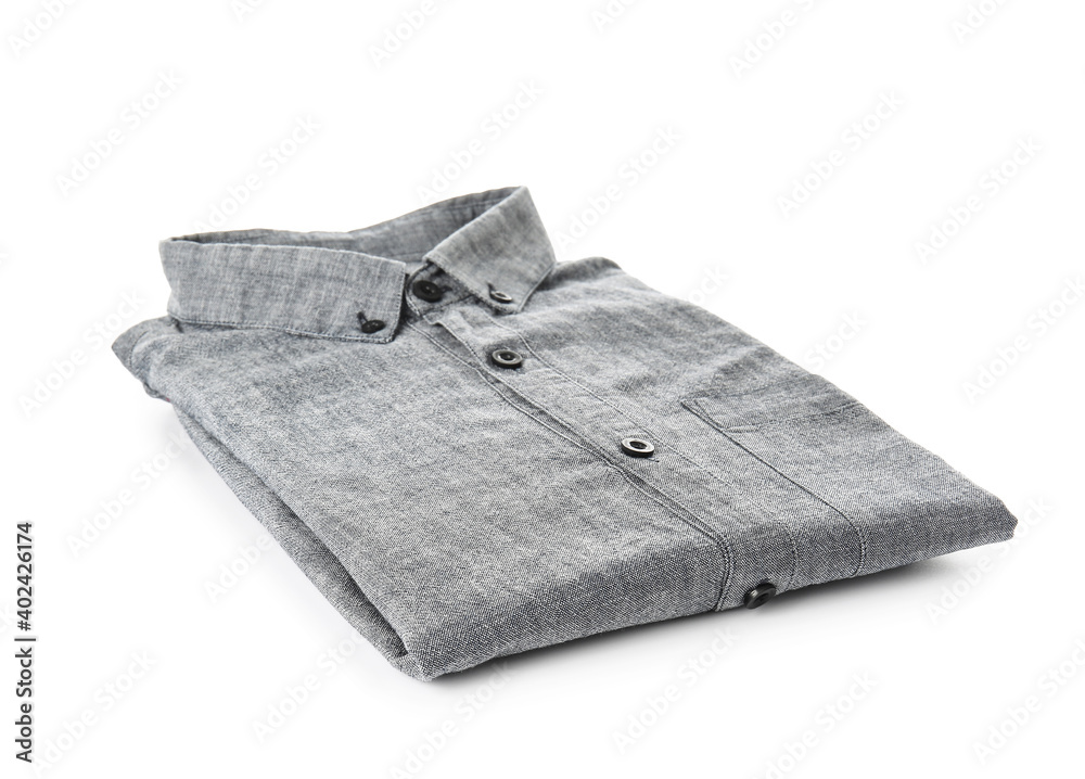 Folded male shirt on white background