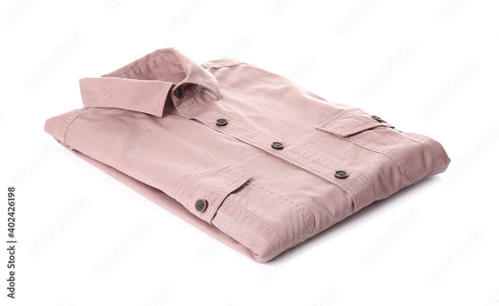 Folded male shirt on white background