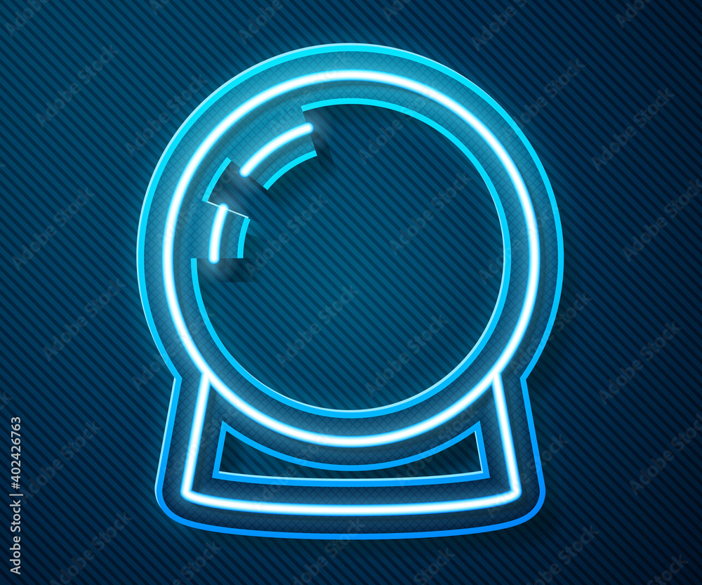 Glowing neon line Magic ball icon isolated on blue background. Crystal ball. Vector.