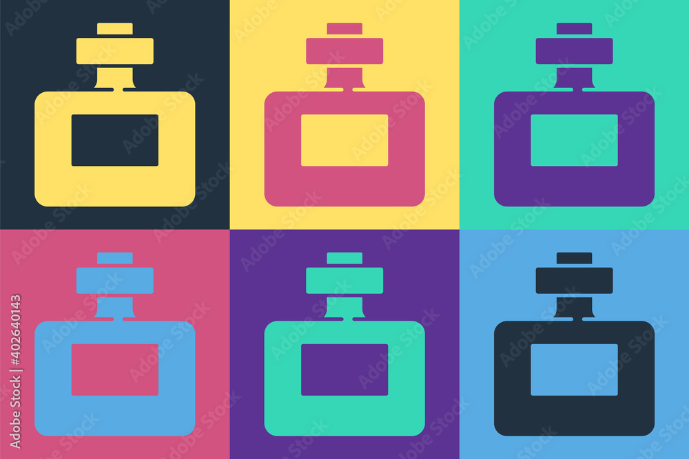 Pop art Perfume icon isolated on color background. Vector.