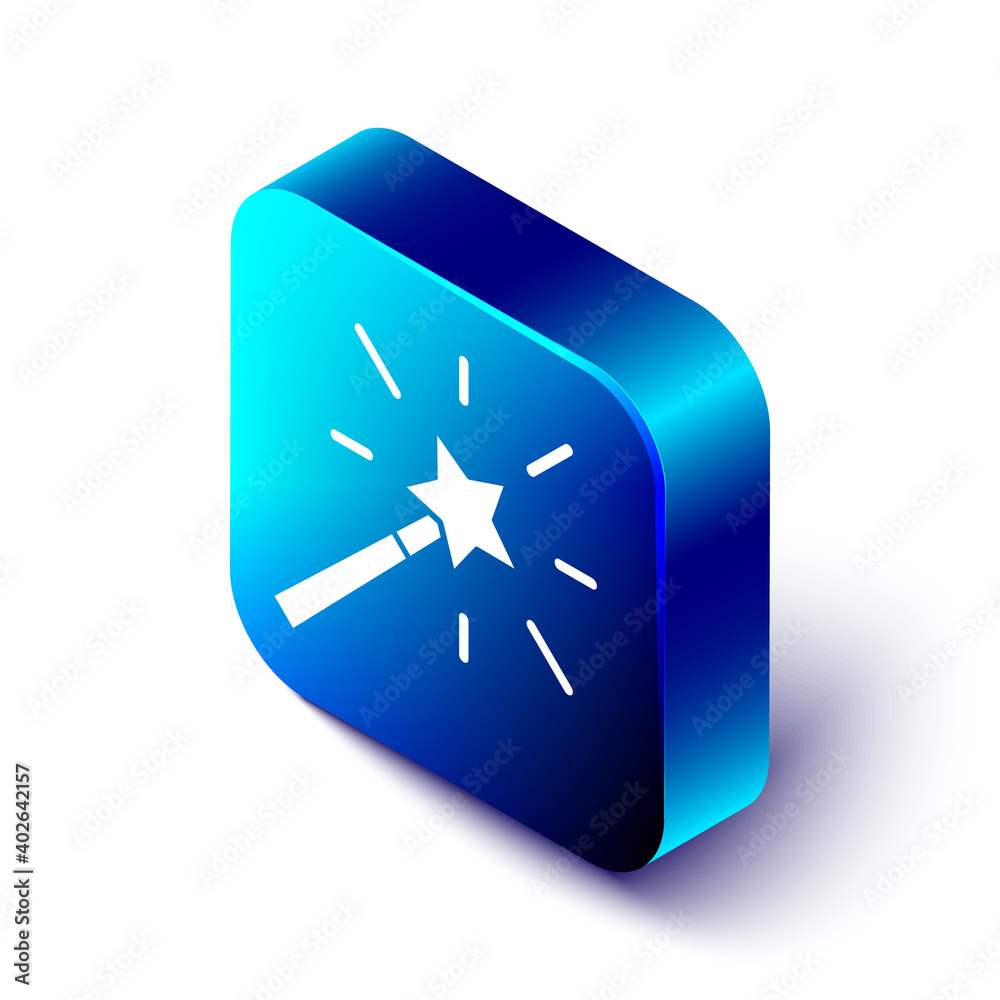 Isometric Magic wand icon isolated on white background. Star shape magic accessory. Magical power. B