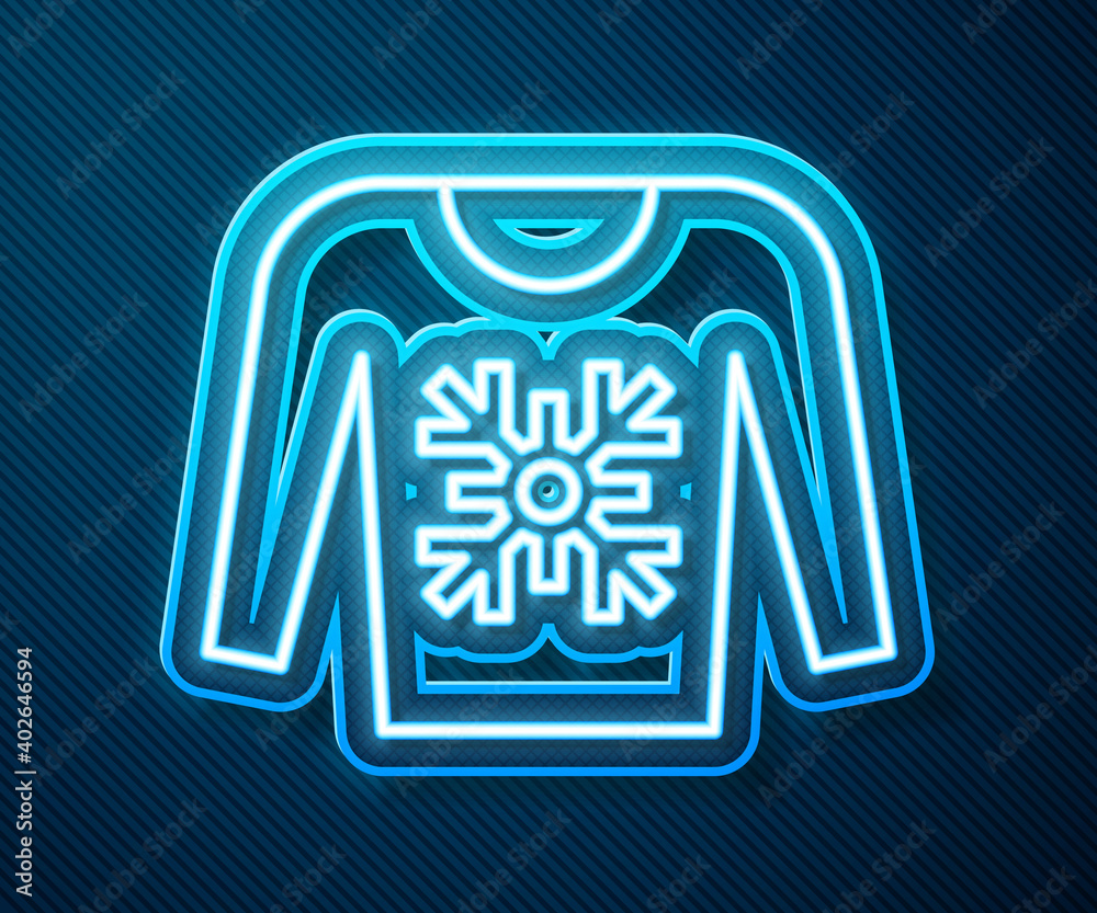 Glowing neon line Christmas sweater with norwegian ornaments and holidays decorations icon isolated 