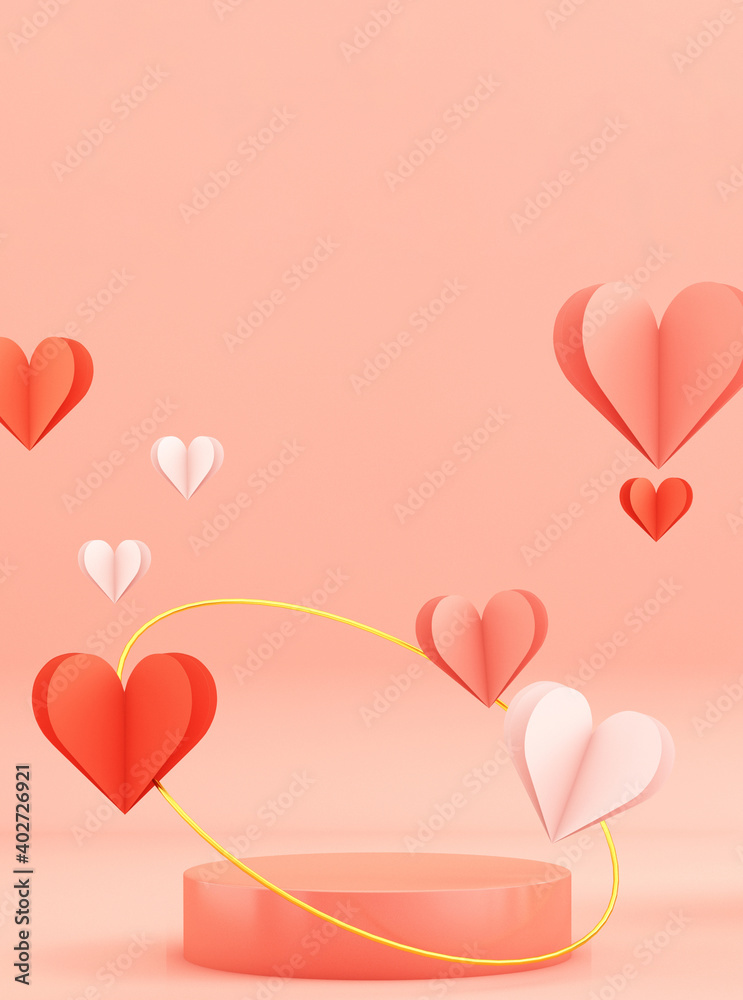 Scene of Valentine day with Geometry shape podium background,3d rendering,3d illustration
