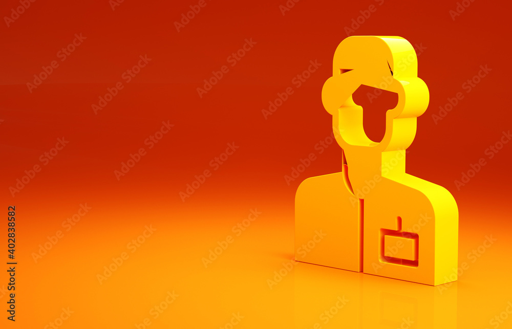 Yellow Analyst engineer icon isolated on orange background. Minimalism concept. 3d illustration 3D r