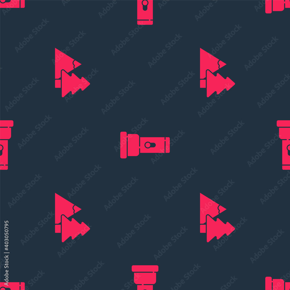 Set Mountains with tree and Flashlight on seamless pattern. Vector.