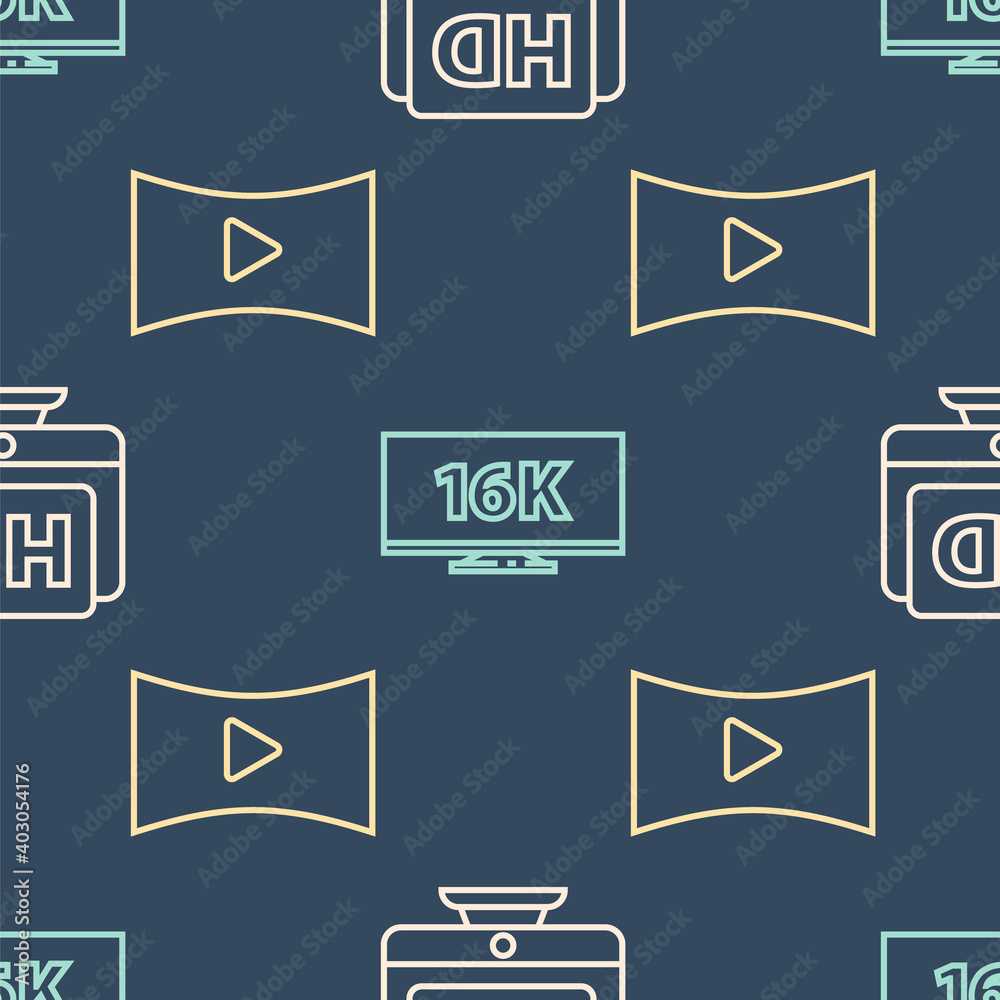 Set line Monitor with HD video, Online play video and Screen tv with 16k on seamless pattern. Vector