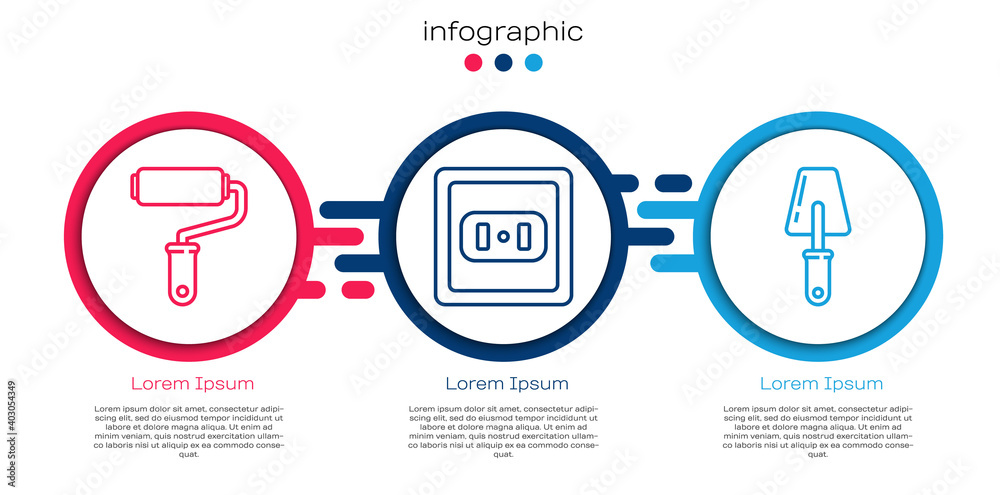 Set line Paint roller brush，Electric outlet and Trowel.Business infographic template.Vector（设置线油漆滚筒刷