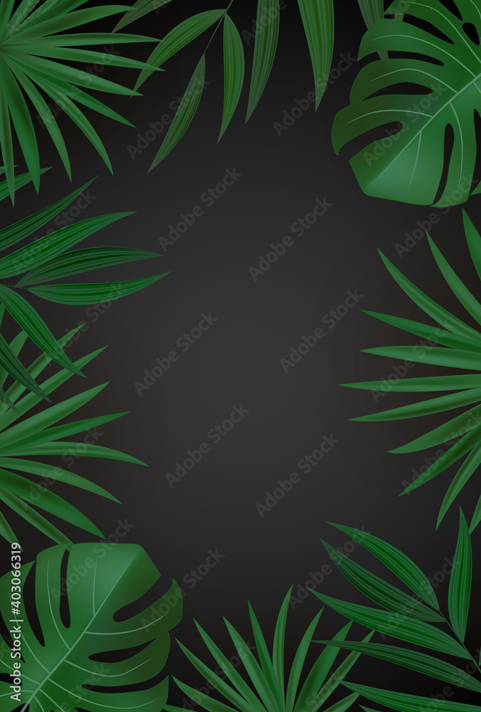 Natural Realistic Green and Gold Palm Leaf Tropical Background. Vector illustration EPS10