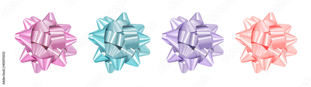 Set of colorful bows isolated on white. Realistic design elements for holiday. Vector Illustration E