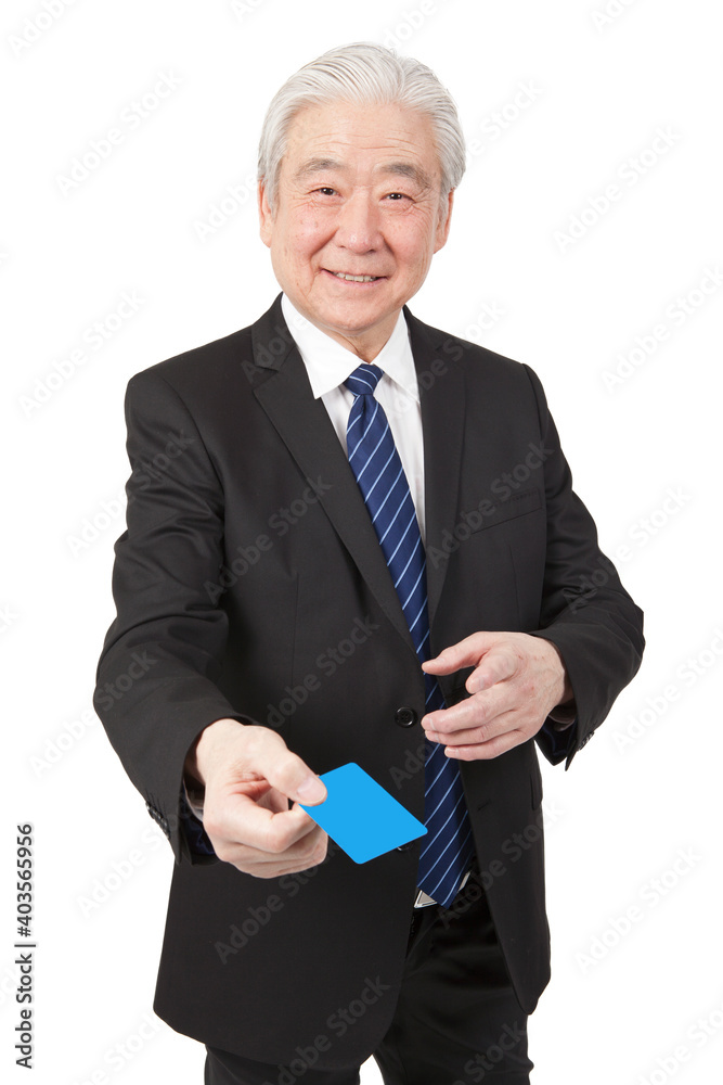 An old senior businessman holding name card 