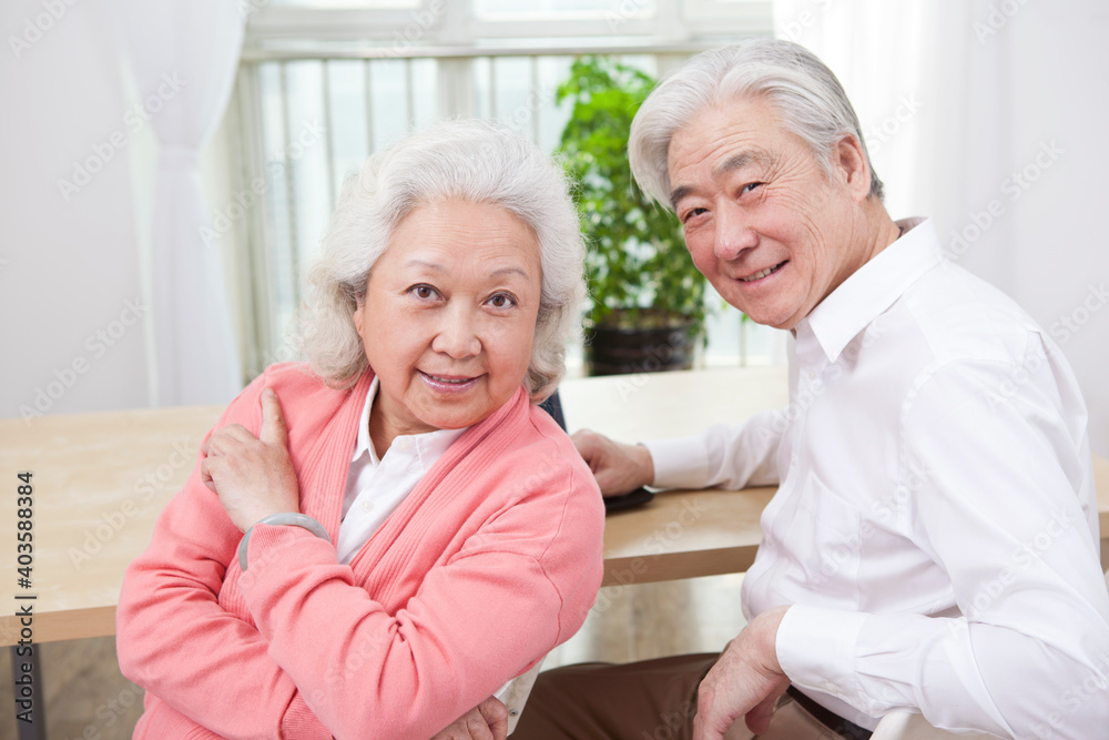 一对幸福的老夫妇的合影