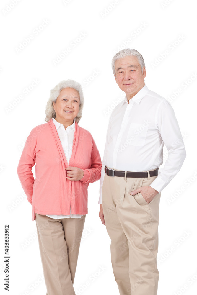 A group photo of a happy old couple 