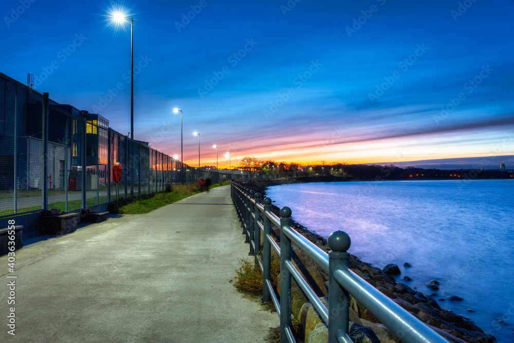 Baltic Sea beach in New Port at sunset, Gdansk. Poland