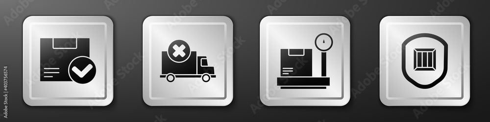 Set Package box with check mark, Delivery cargo truck vehicle, Scale with cardboard box and Delivery