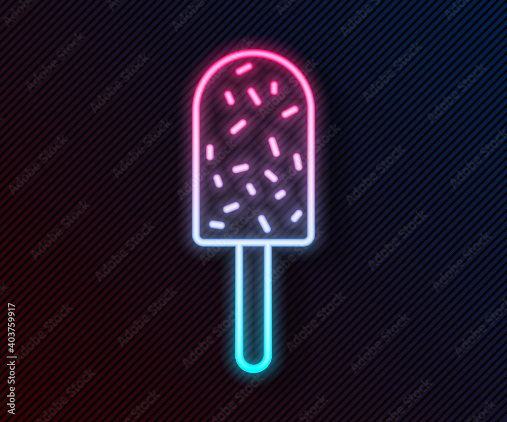 Glowing neon line Ice cream icon isolated on black background. Sweet symbol. Vector Illustration.