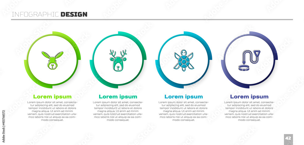 设置兔头、鹿角鹿、乌龟和项圈的名称标签。商业信息图模板。Vecto