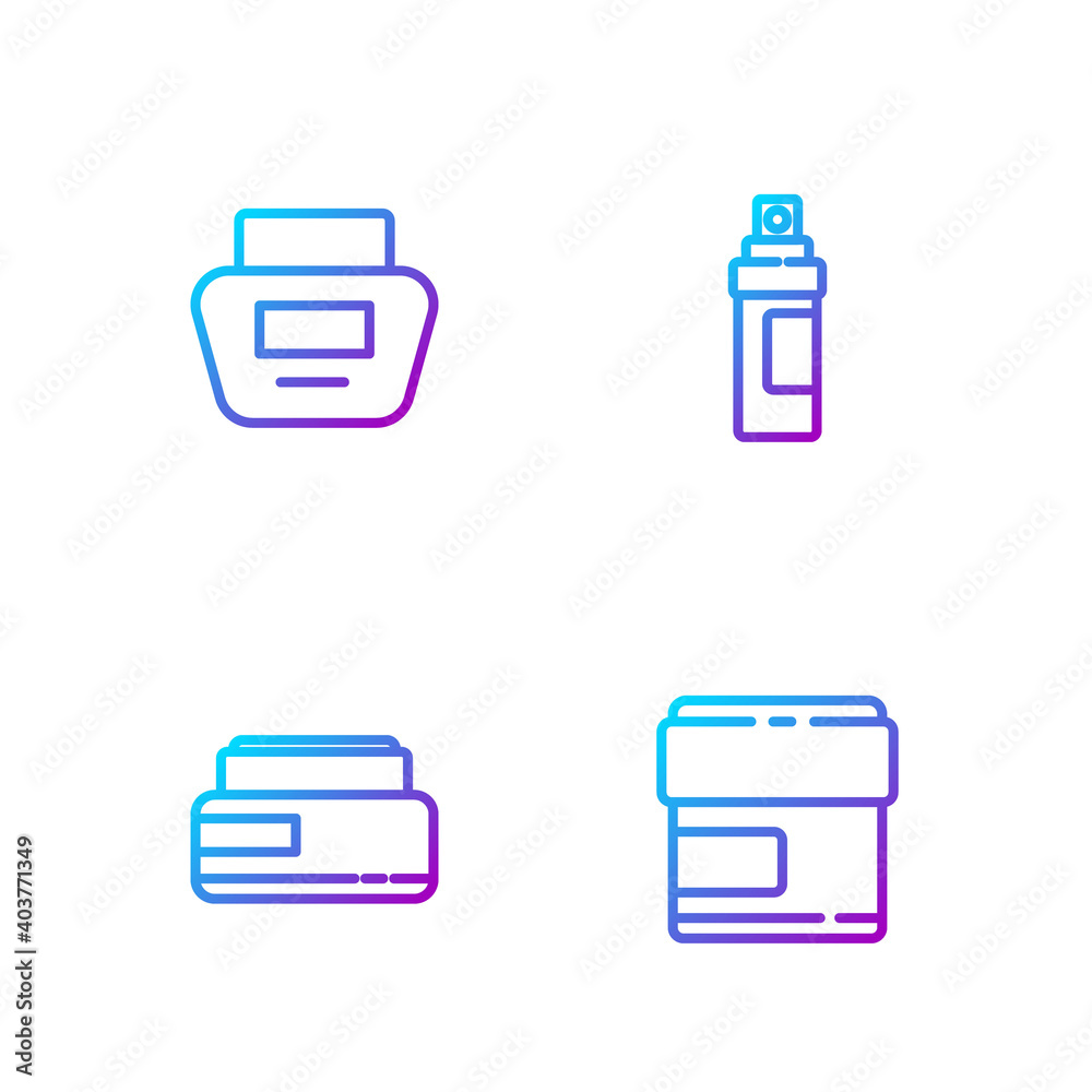 Set line Cream or lotion cosmetic tube, , and Perfume. Gradient color icons. Vector.