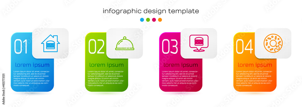 Set line Online ordering and delivery, Covered with tray of food, burger and Donut. Business infogra