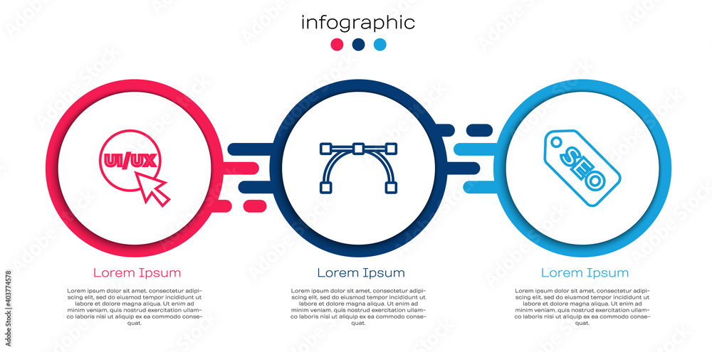 设置线UI或UX设计、Bezier曲线和SEO优化。业务信息图模板。矢量。
